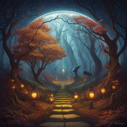 Enchanting Halloween Night in Magical Forest