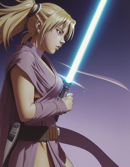 Anime Cel-Shaded Jedi Knight Manga Illustration