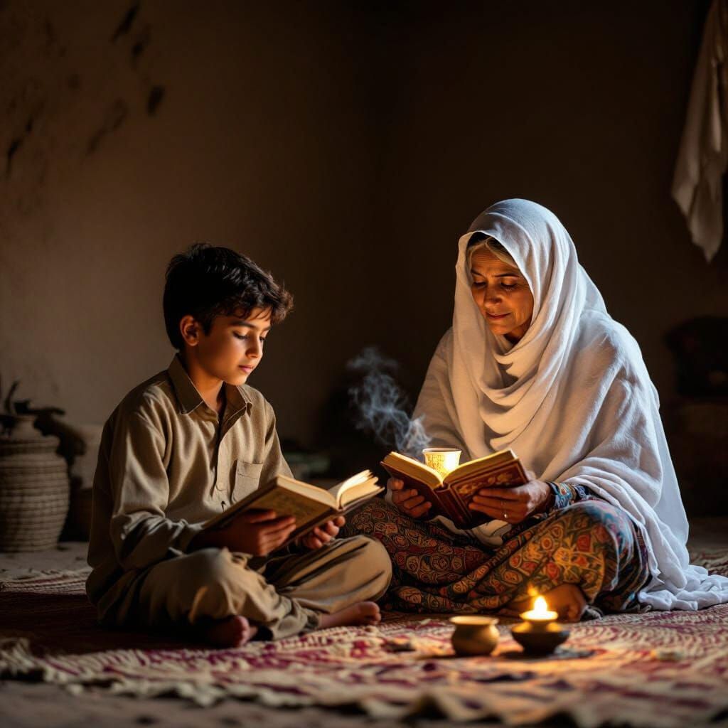 Boy Reads by Lamplight: An Earthy Realist Scene