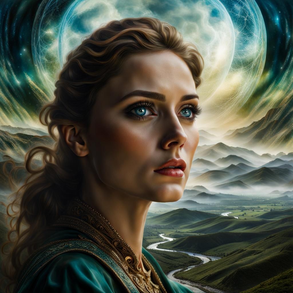 Dreamy Woman in Fantasy Landscape, Detailed CGI