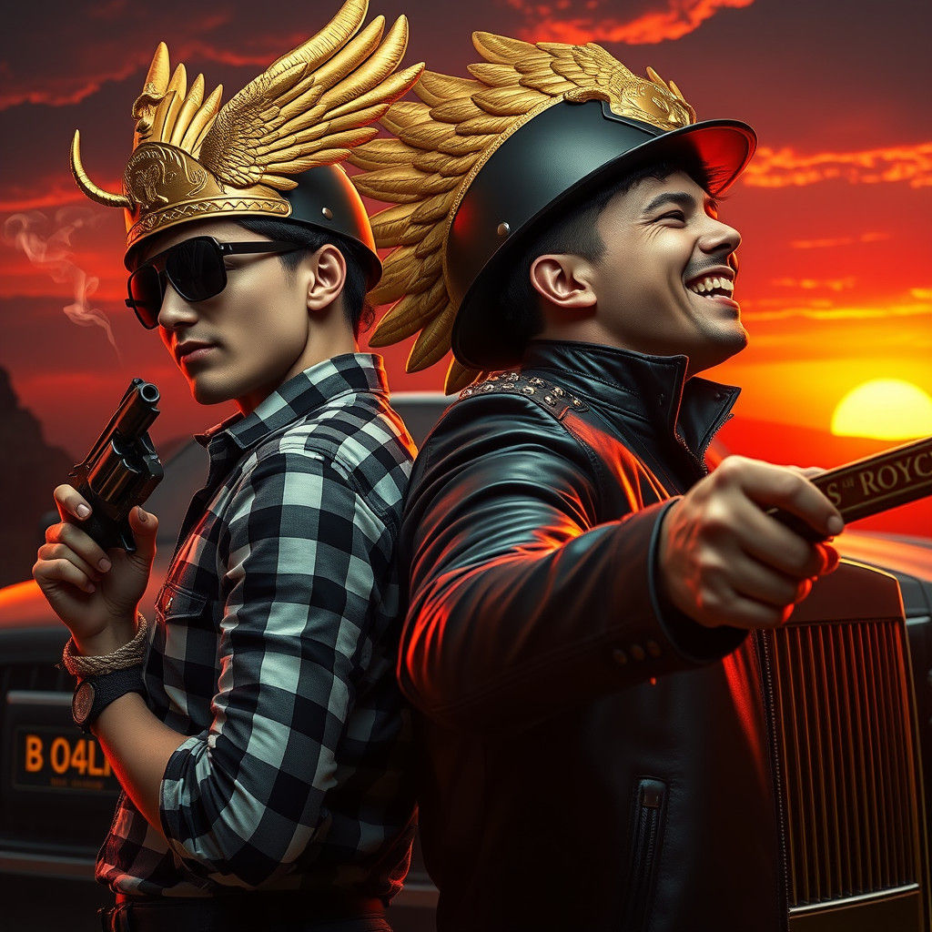 Winged Hats and Fiery Skies: A Dark Fantasy Scene