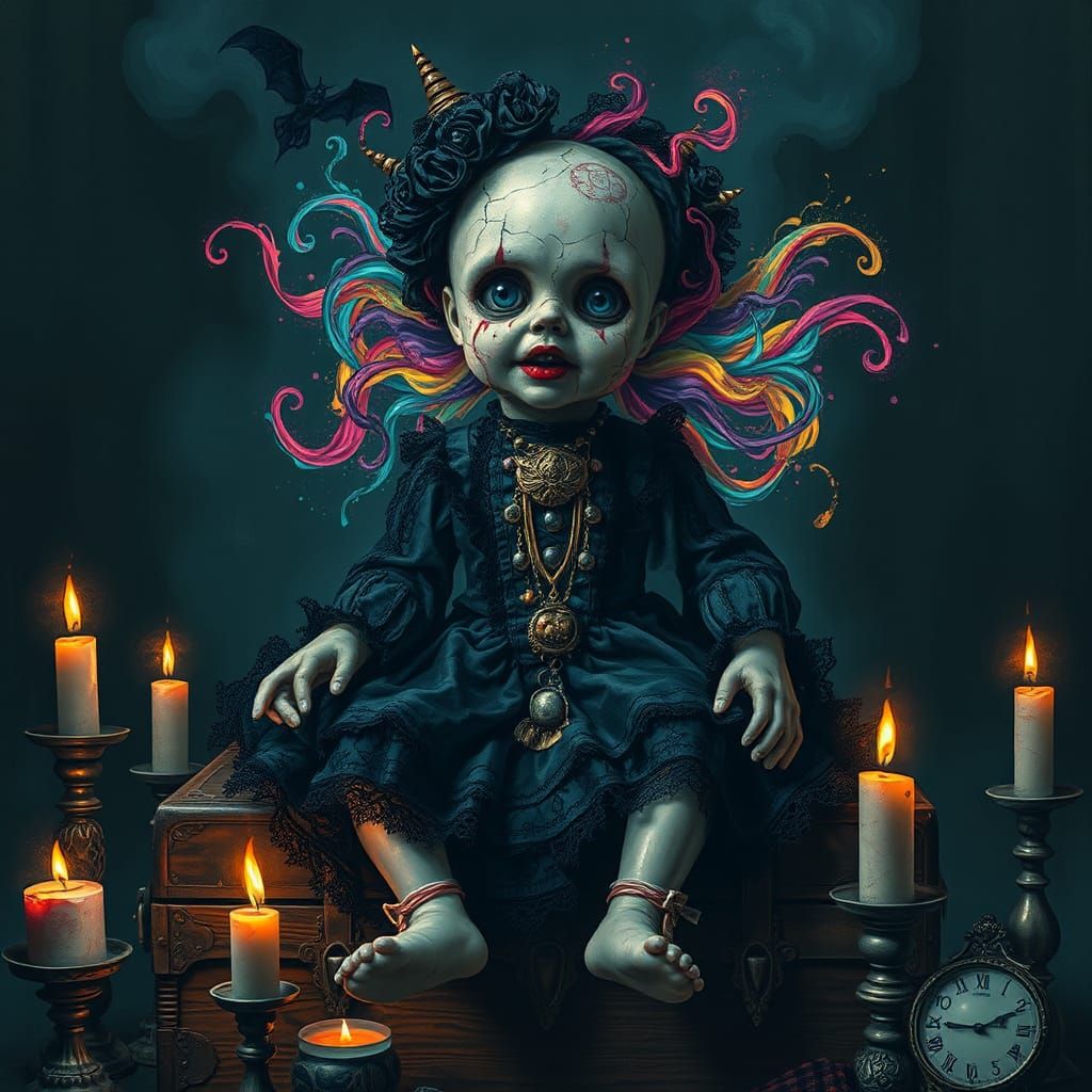 Haunted Victorian Voodoo Doll with Graffiti Soul