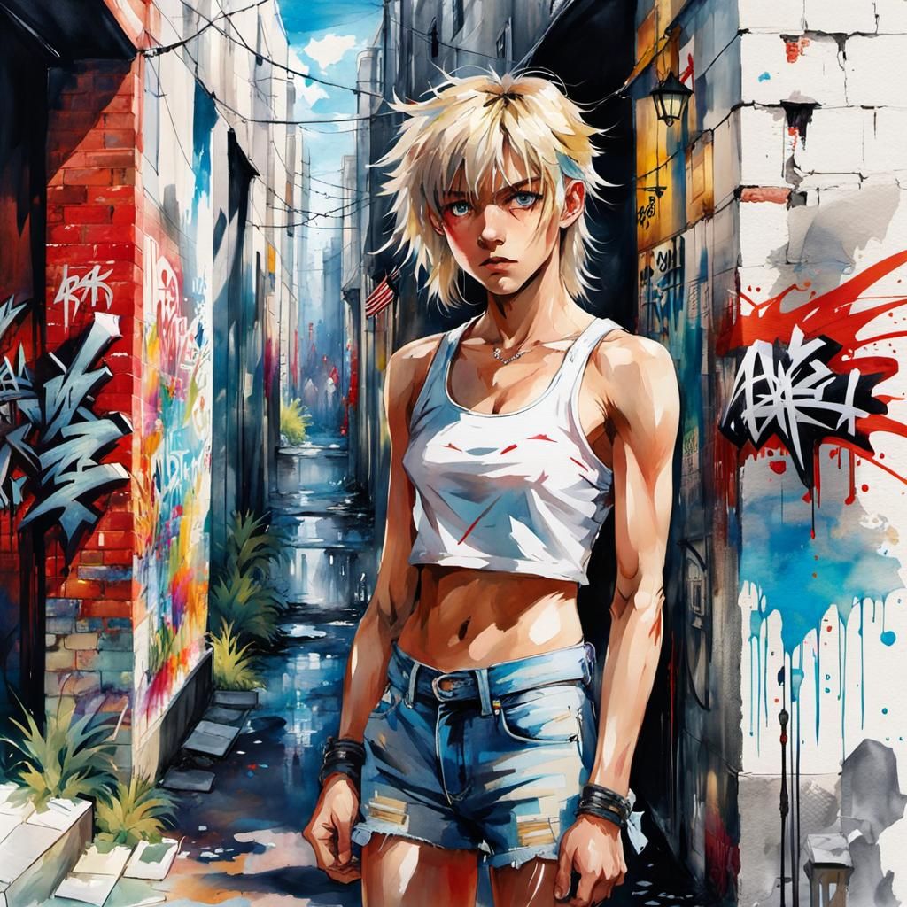 Anime Portrait of Mordred in Urban Alleyway