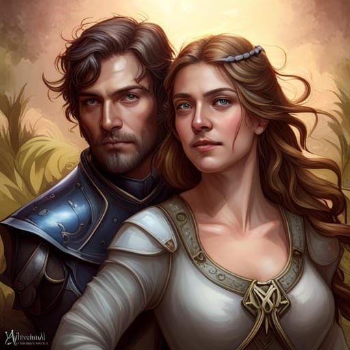 Medieval Lovers Portrait in Art Nouveau Style