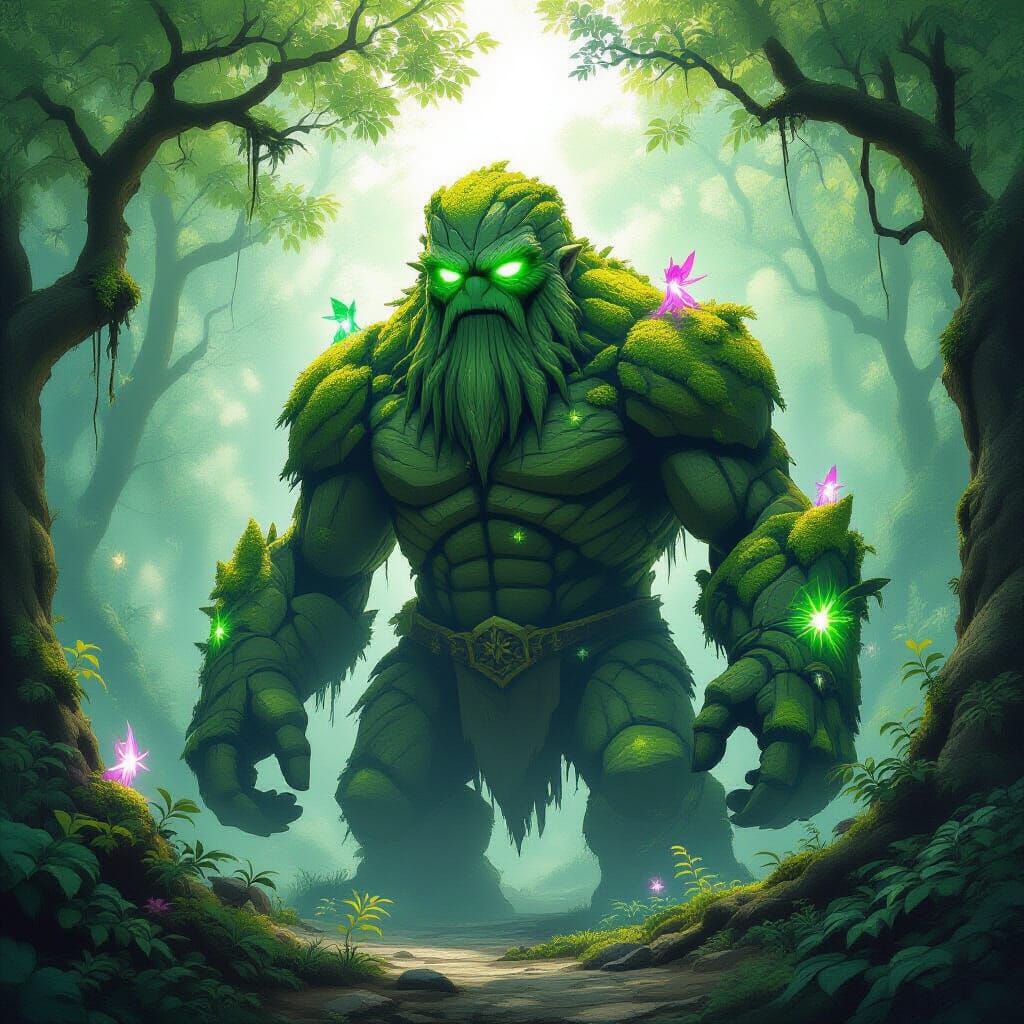 Ancient Stone Golem in Enchanted Grove