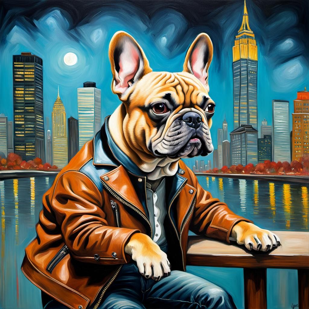 French Bulldog Rockstar in Impressionistic Oil Painting