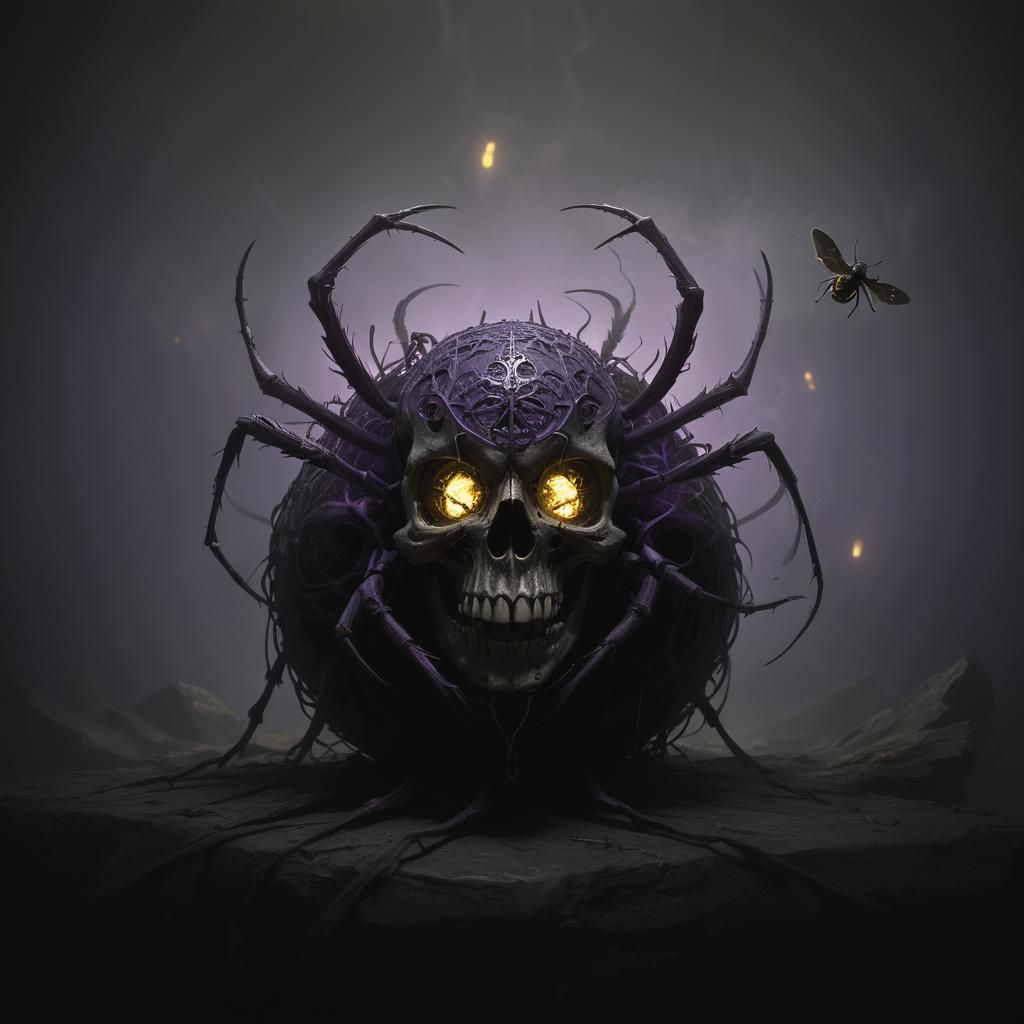 Skull Spider and Fly in Dark Fantasy Art