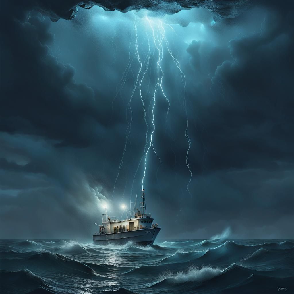 Desperate Struggle in a Midnight Ocean Storm