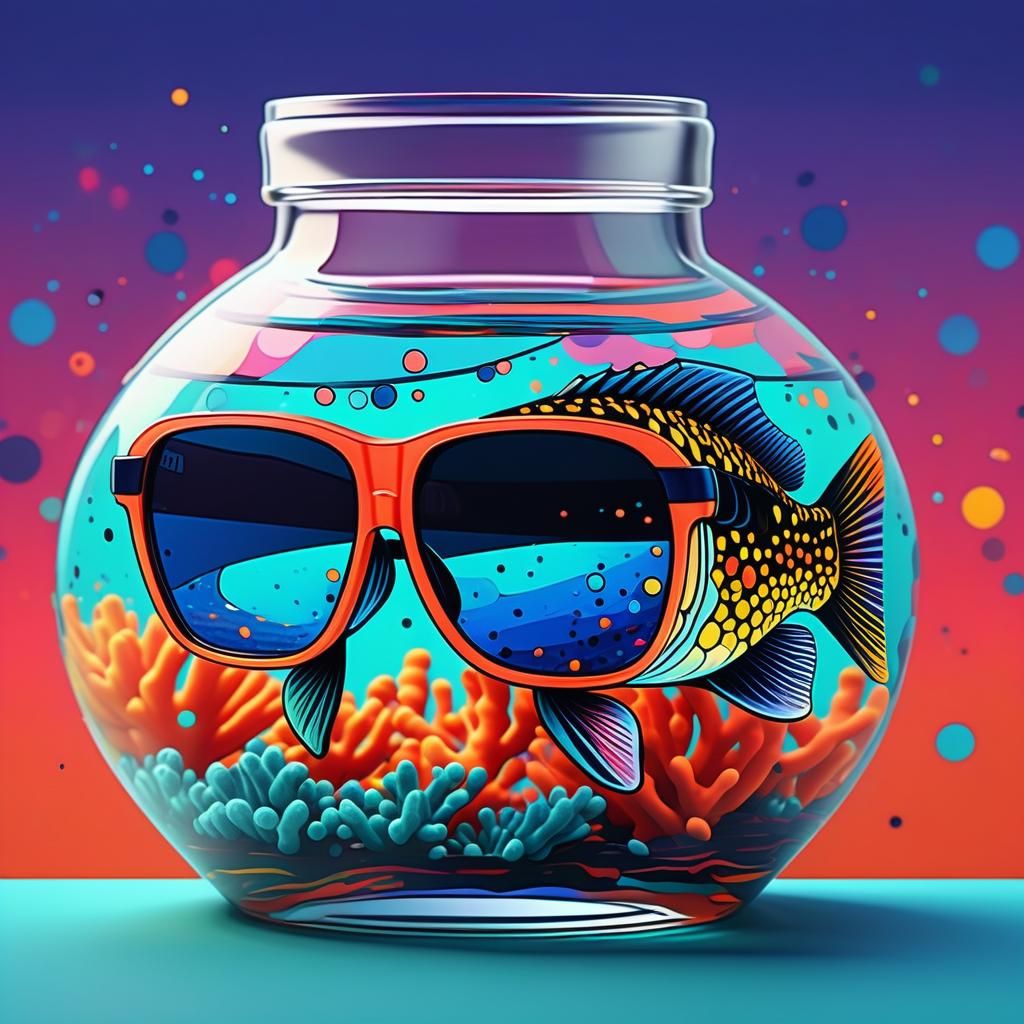 Pop Art Fish in a Bottle with Sunglasses
