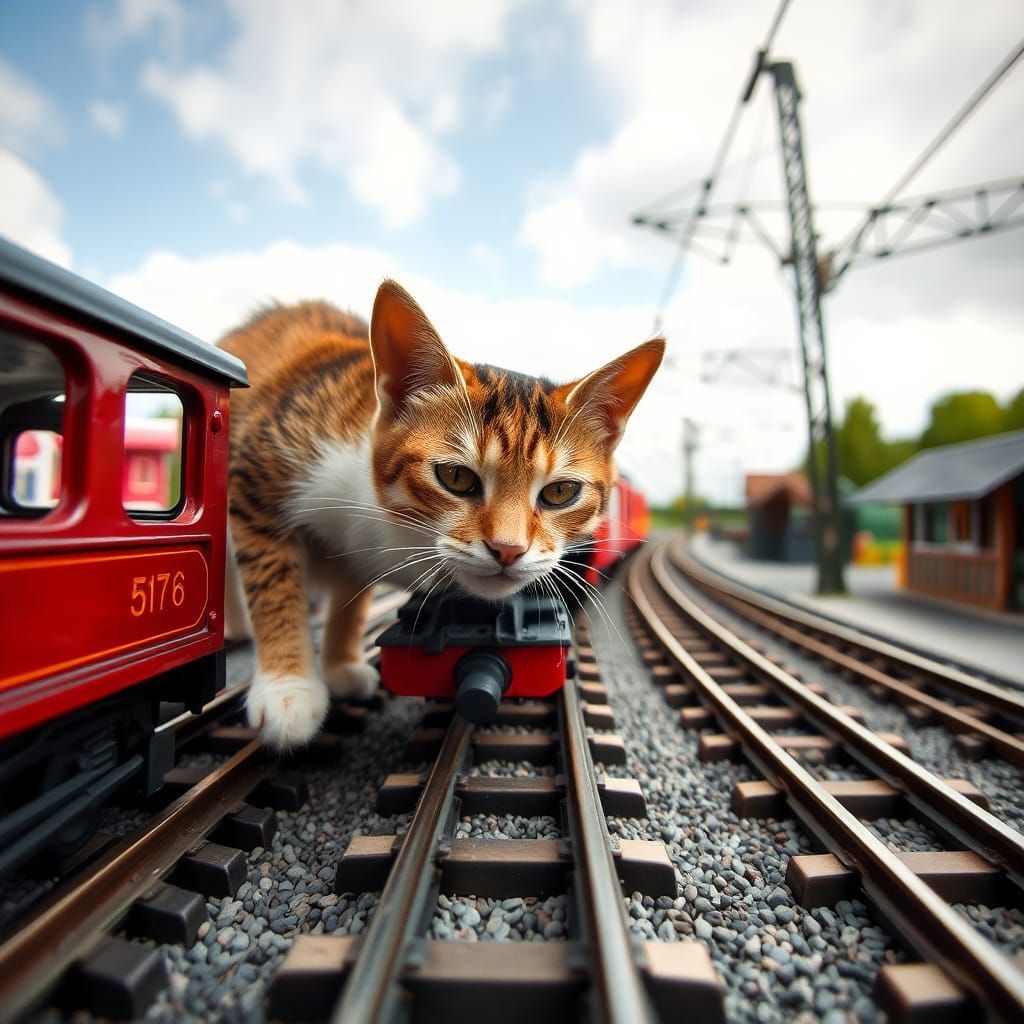 Camera Angle from a model train, being attacked by a cat on ...