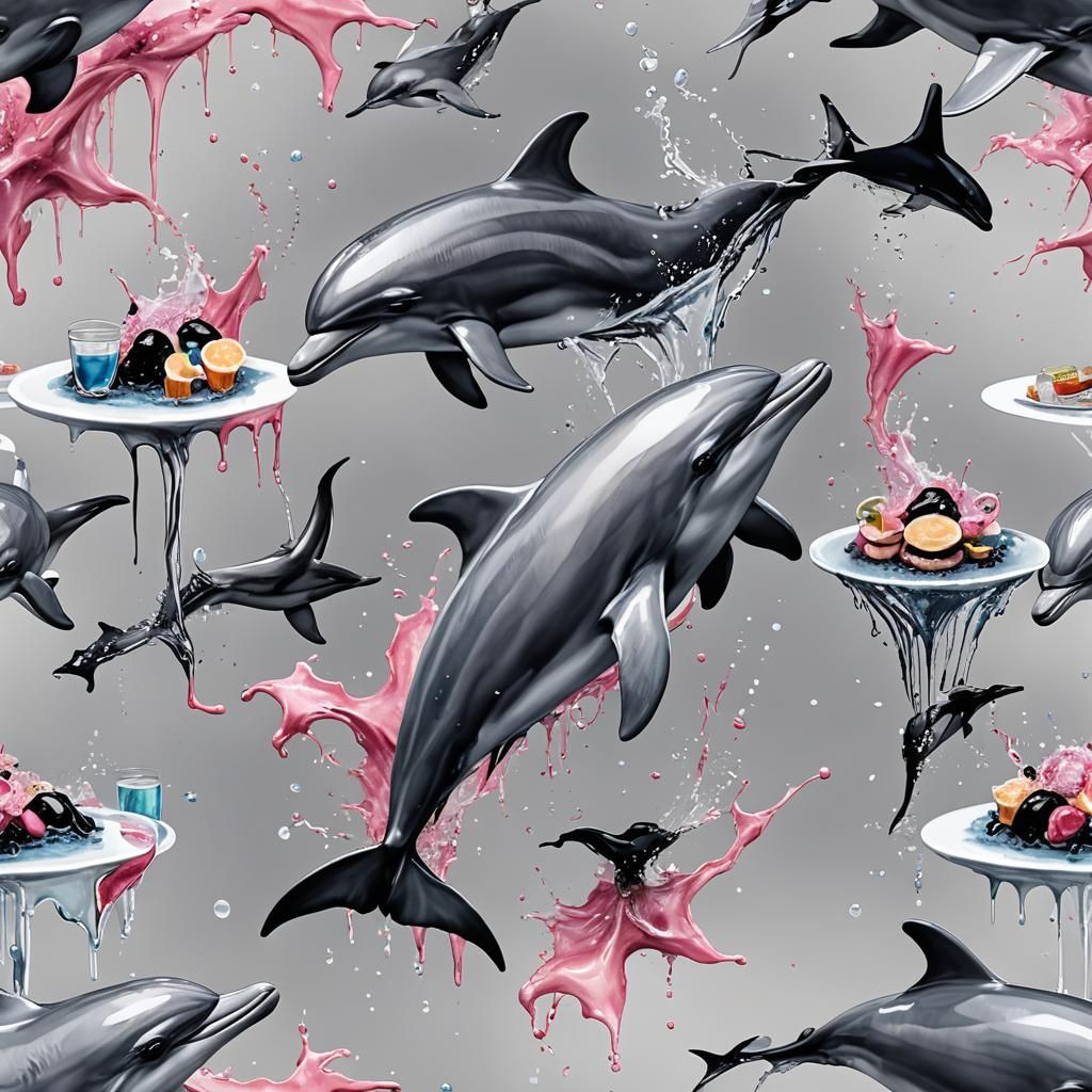 Cute Dolphins in Exotic 3D Aquarelle Style