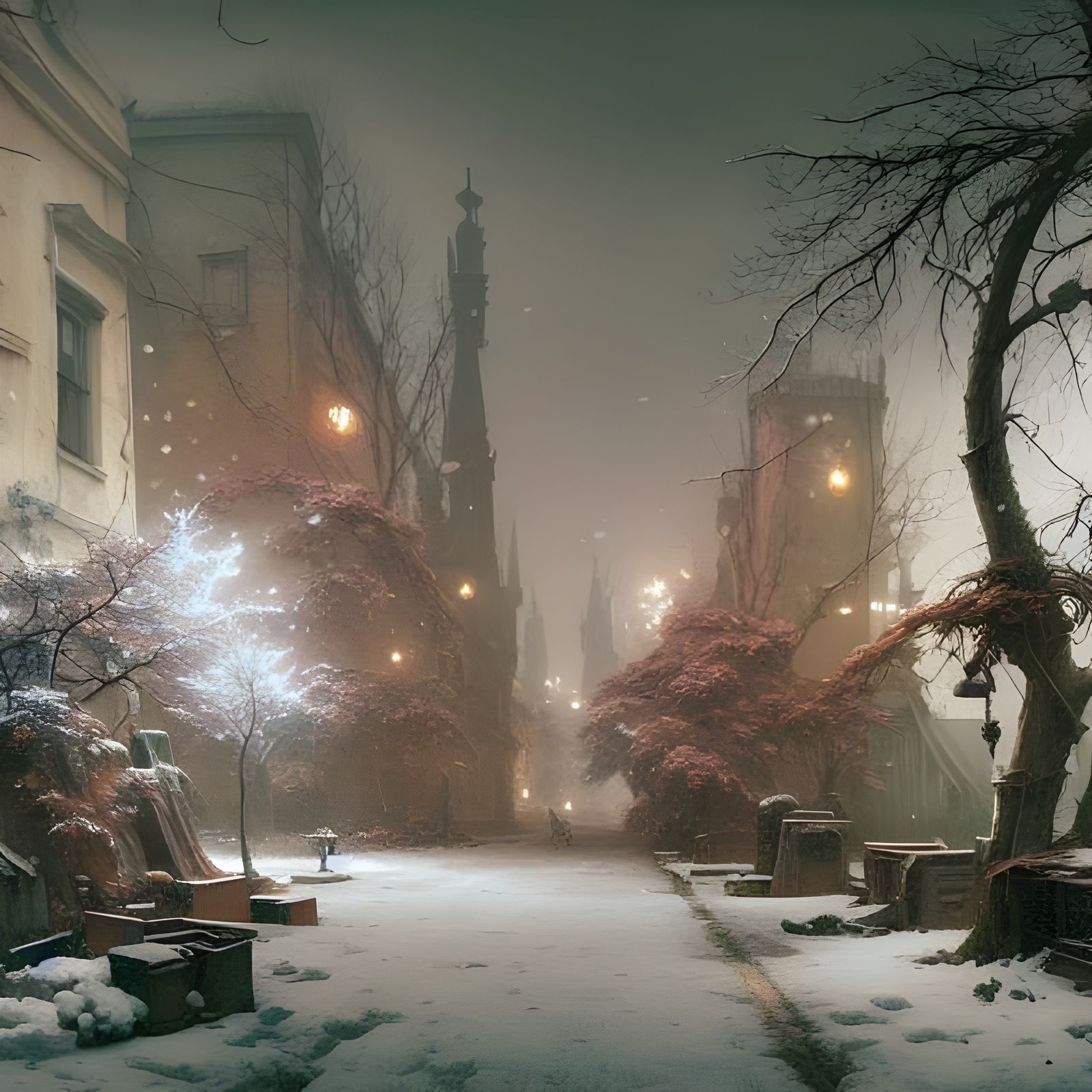 Cozy Ukrainian Village Snow Scene in Hyperrealism