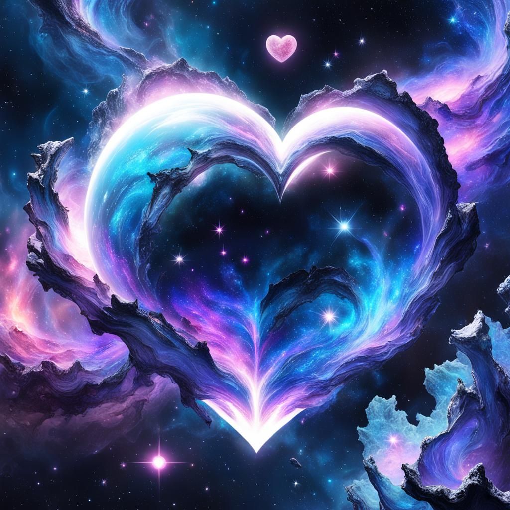 Vaporwave Galaxy with Heart Stars and Ice Nebula