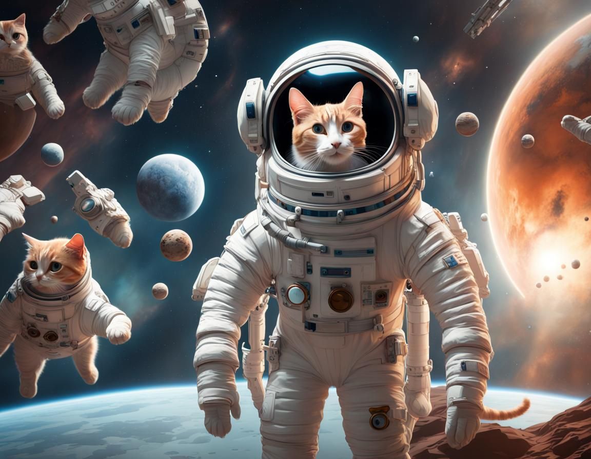 Modigliani Cats in Spacesuits Fantasy Art