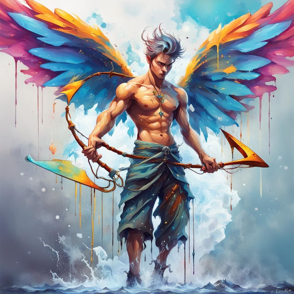 Winged Fairy with Kite and Anchor in Splash Art