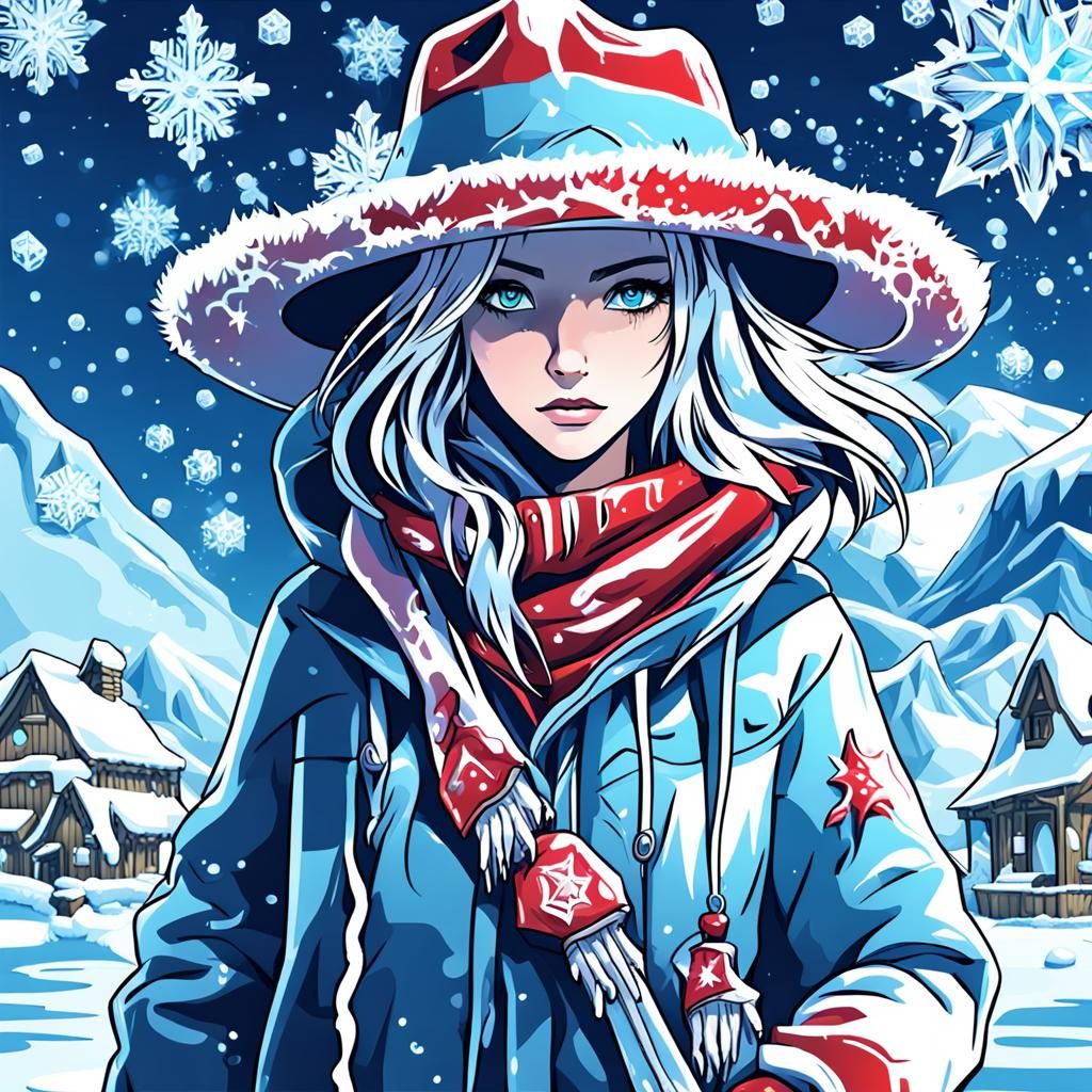 Ice Woman with Cowgirl Hat and Red Magic