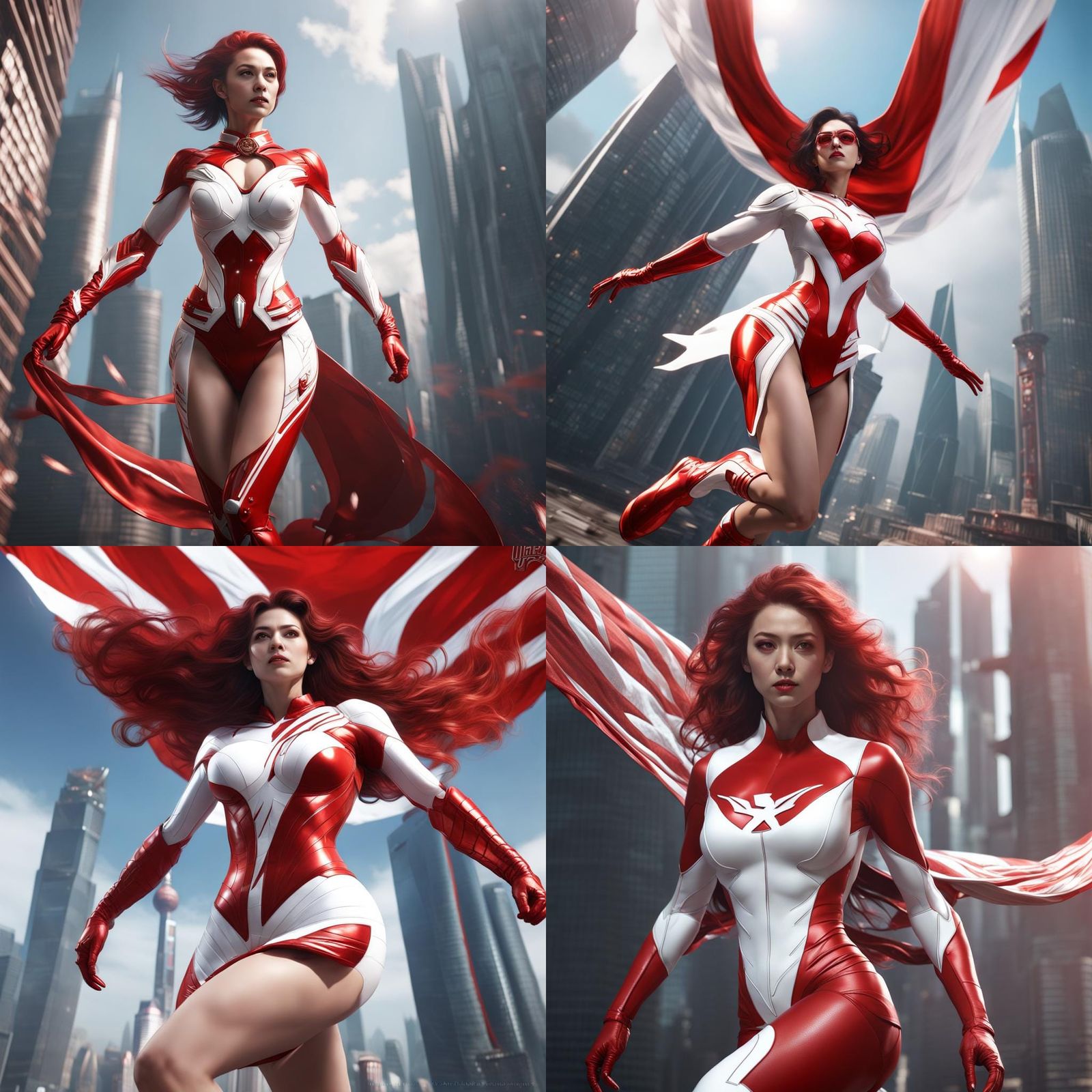 Superheroine Venus Flying Above Shanghai: Detailed Matte Pai...