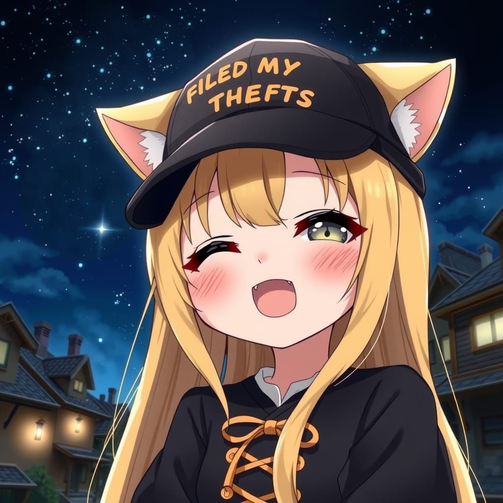 Adorable Anime Catgirl Yawning in Rural Town