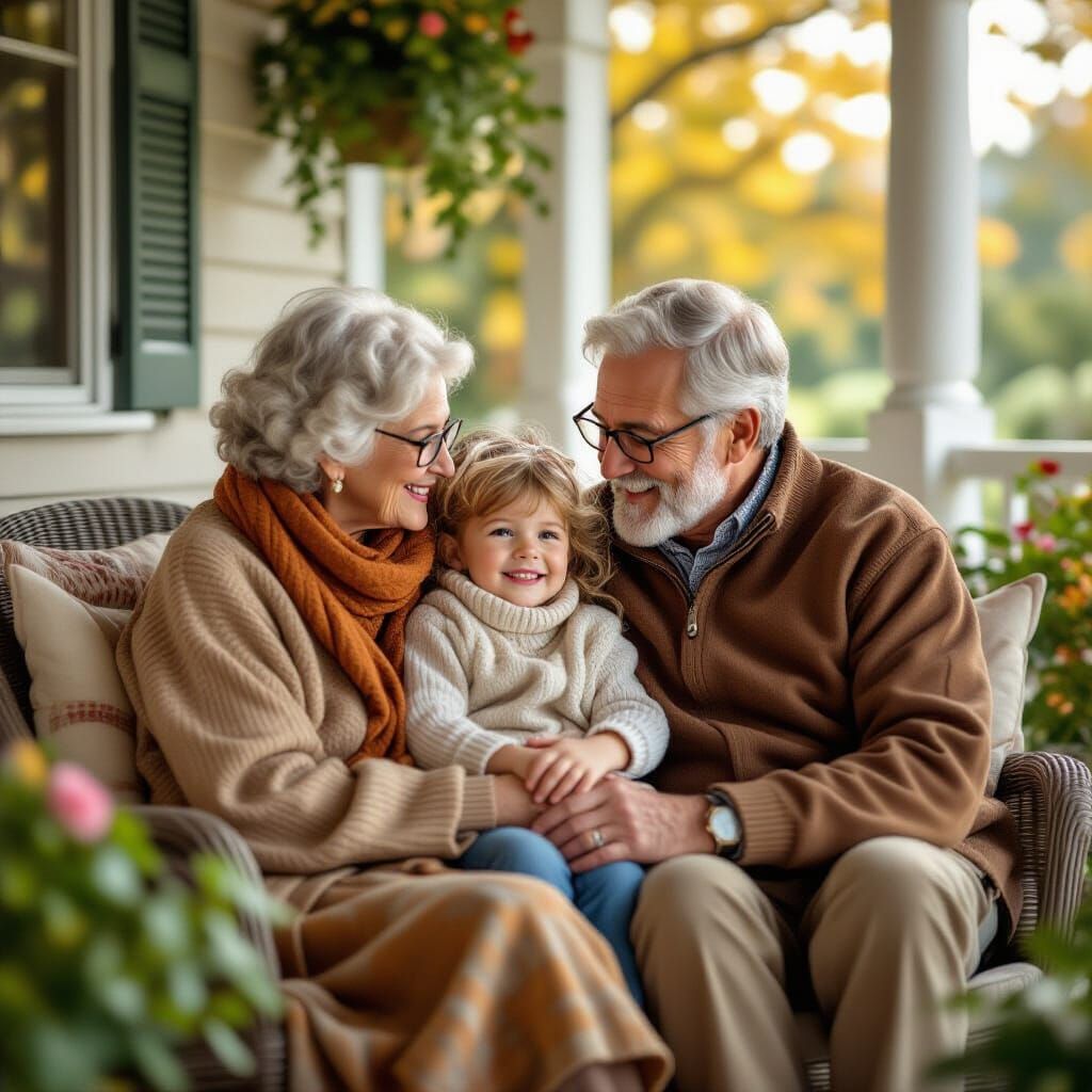 Grandparents and Grandchild on Cozy Porch