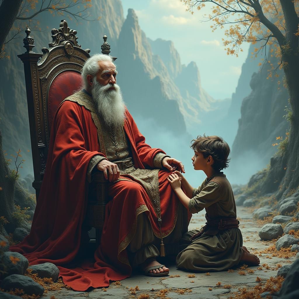 Elderly King's Passing in Dreamlike Fantasy Art