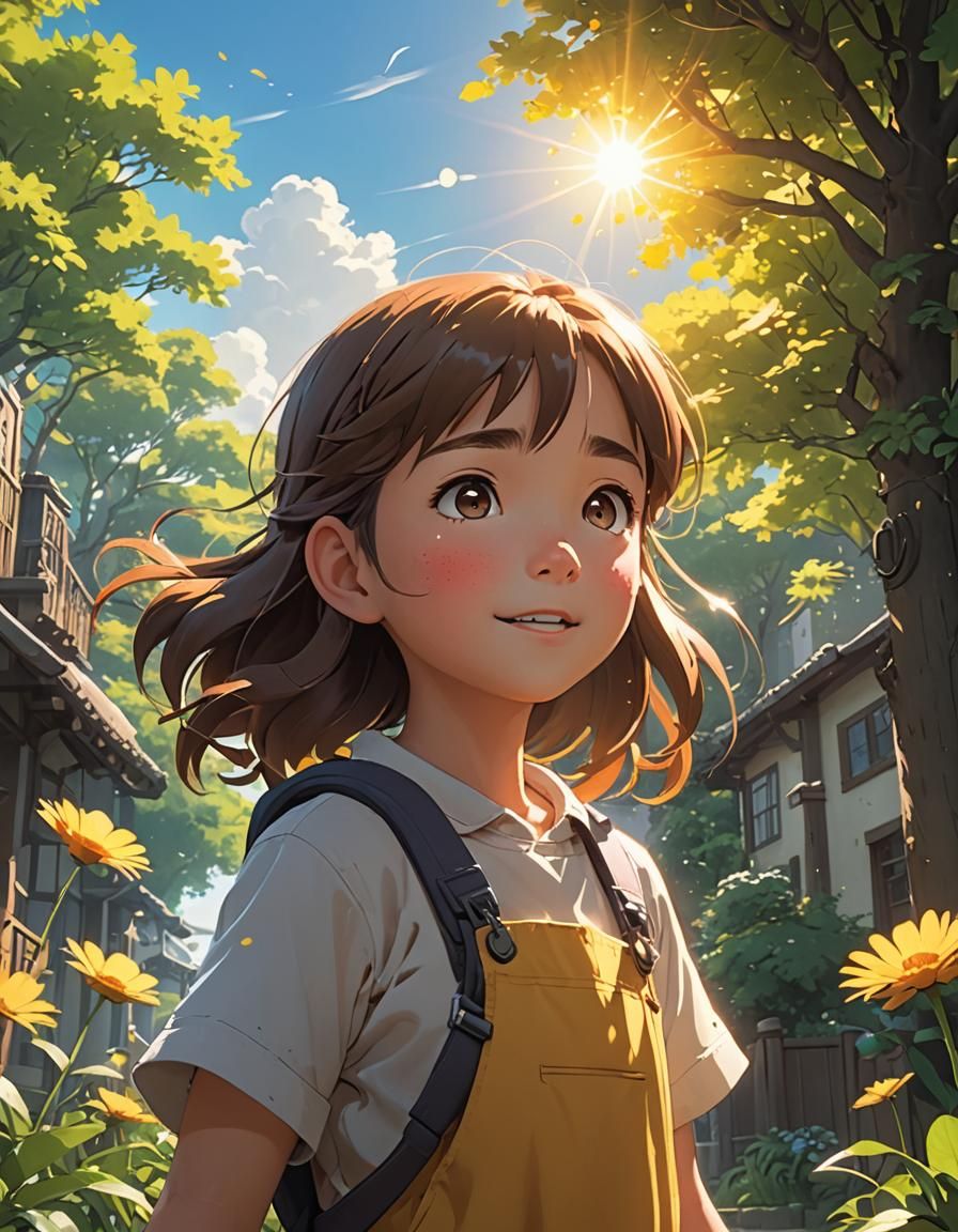 Sunlit Girl: Ghibli-Inspired Anime Concept Art