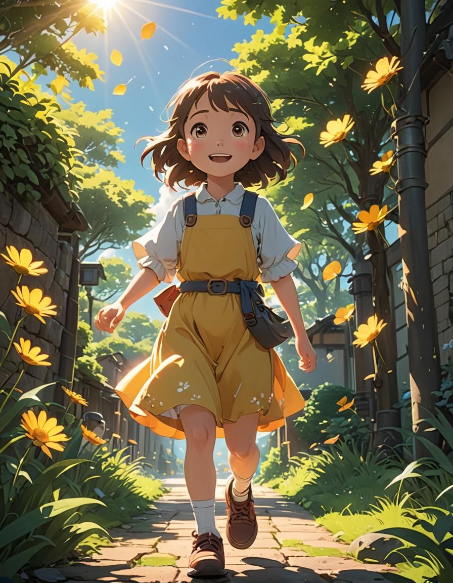 Sunshine on a Girl: Ghibli-Inspired Anime Art