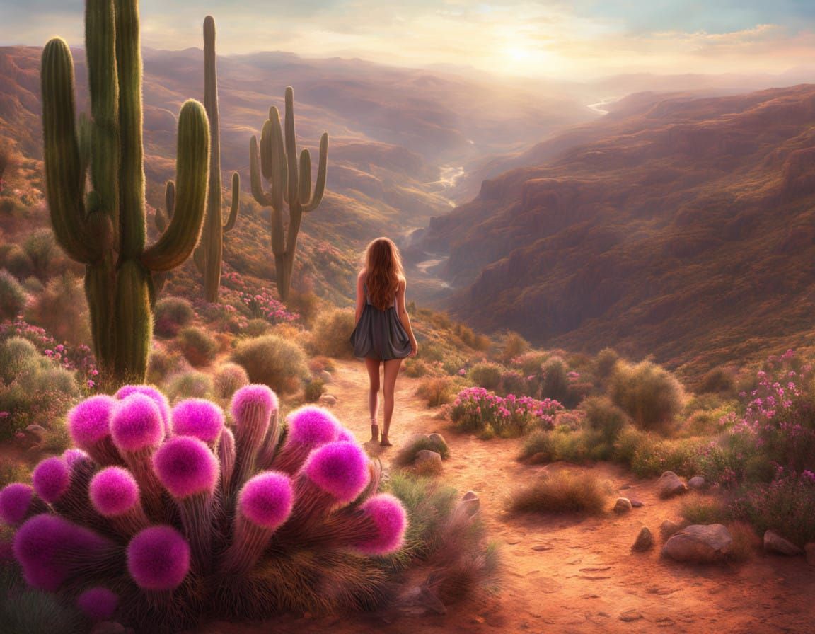 Hyperrealistic Valley Scene with Blurred, Surreal Figure