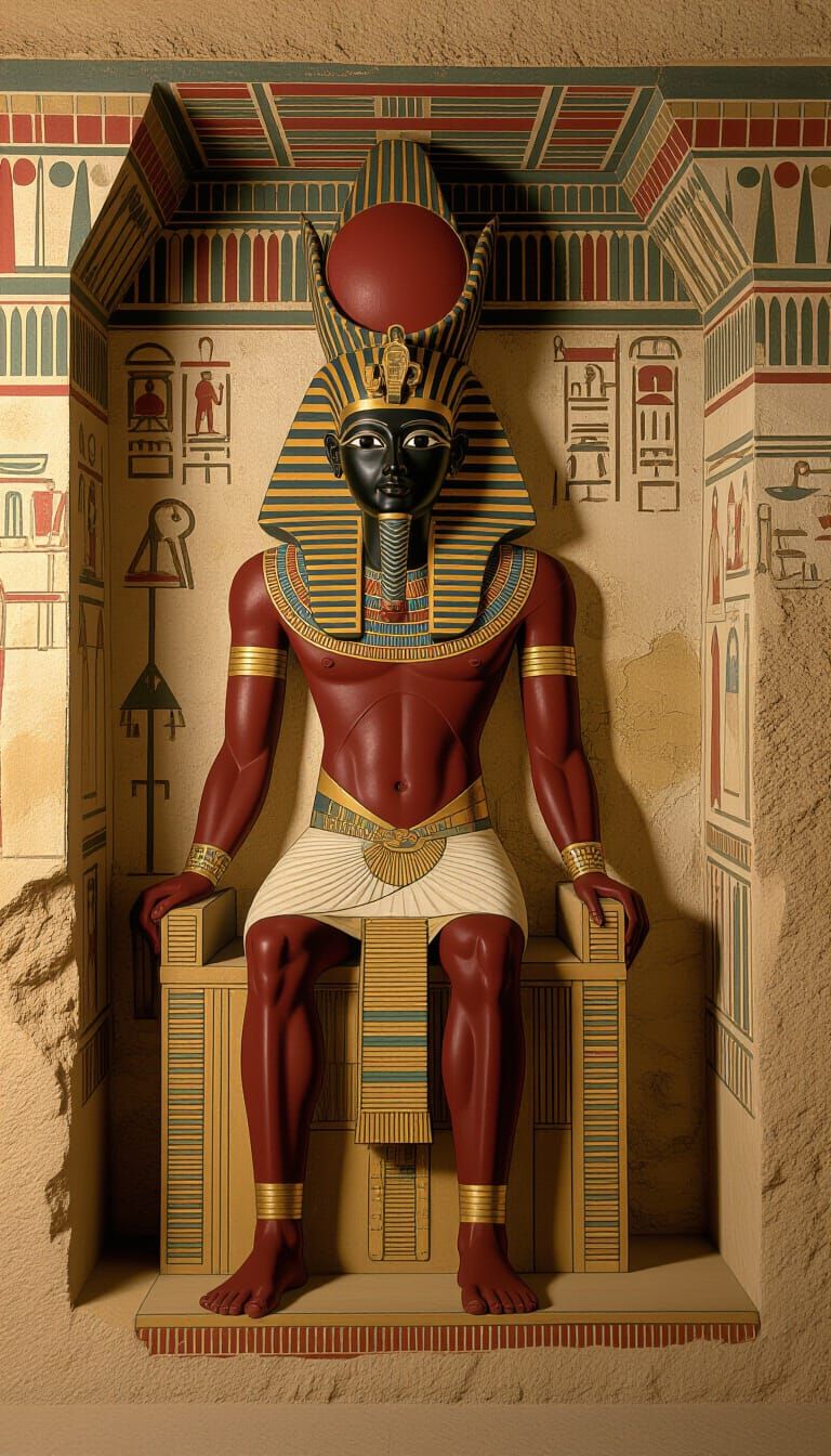 Ancient Deity Enthroned in Earthy Cave Mural