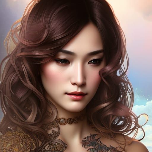 Tattooed Beauty: Hyperdetailed Portrait in Art Nouveau Style