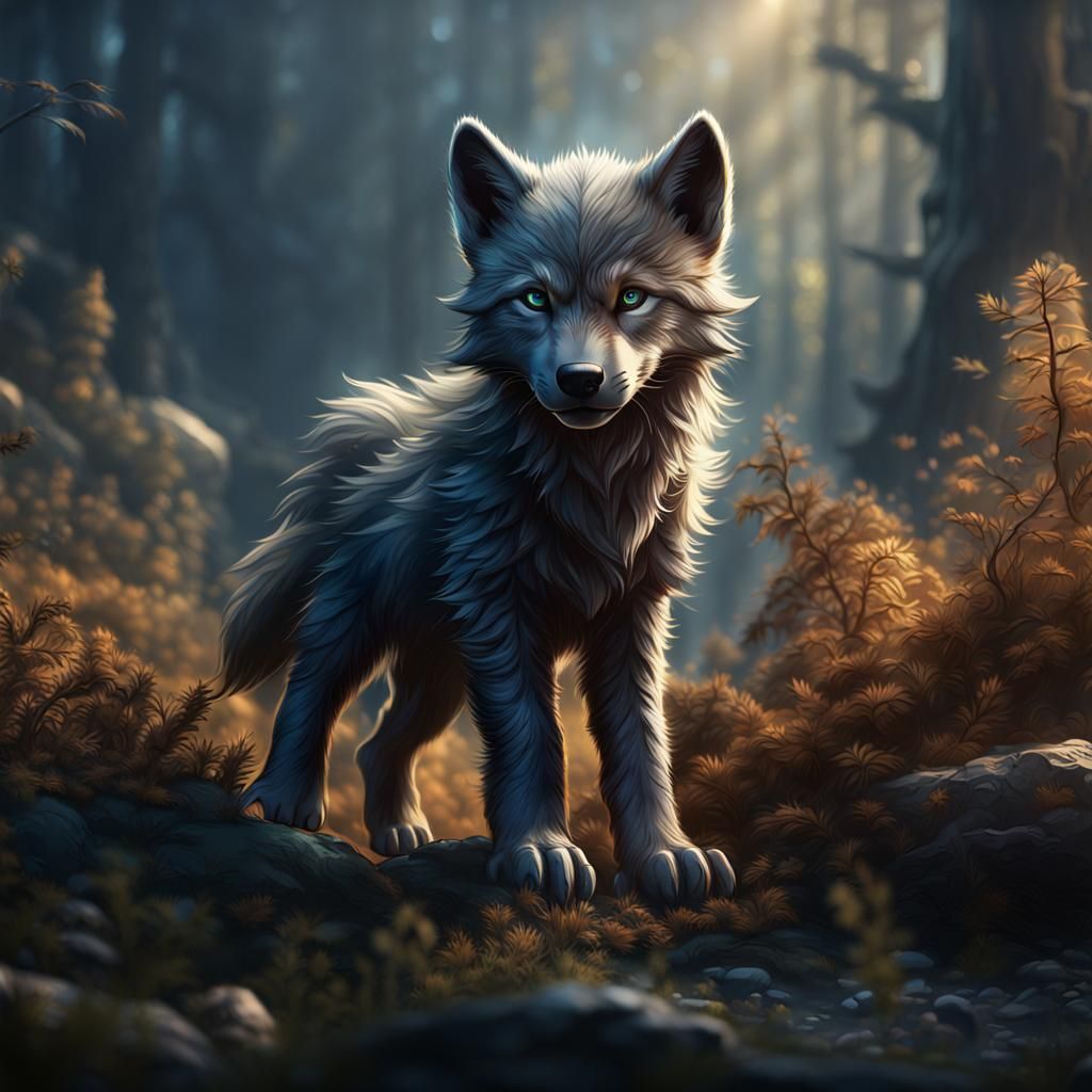 Fantastical Wolf Cub in Detailed Matte Painting