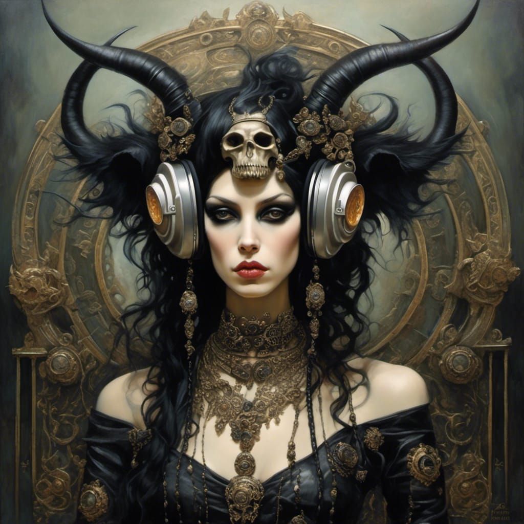 Goth Metalhead Taurus in a Surrealist Style