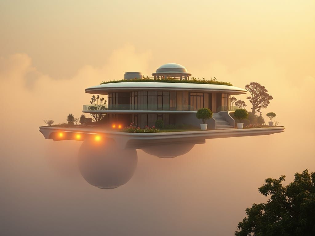 Sleek Futuristic Residence Suspended in Perpetual Mist