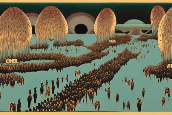 Surreal Finger River Landscape in Comix Style