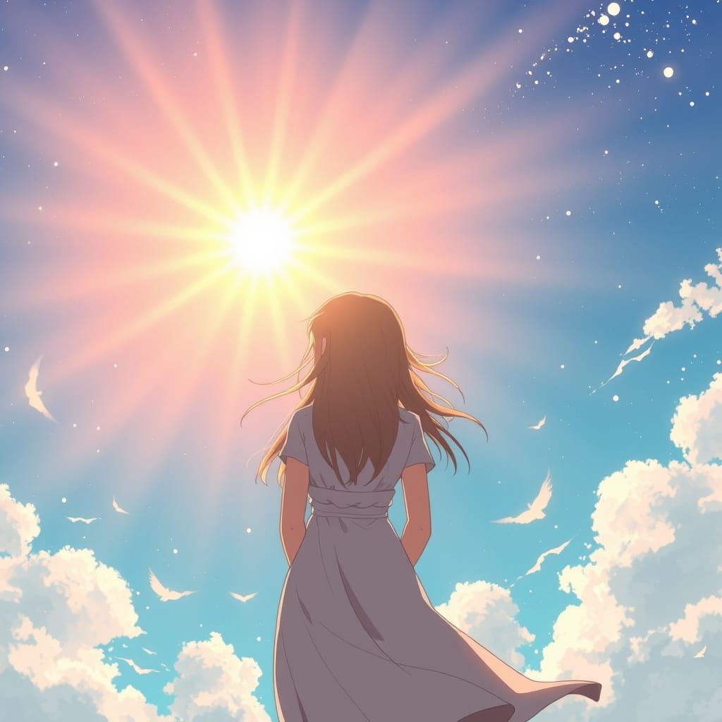 Radiant Woman with Golden Aura, Anime Style