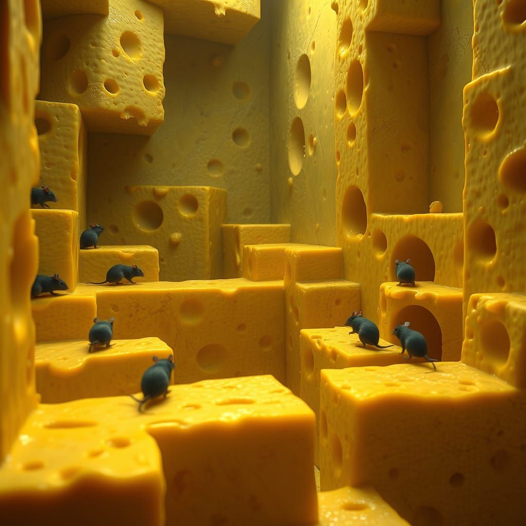 Mice Discover Treasure in a Maze of Golden Swiss Cheese