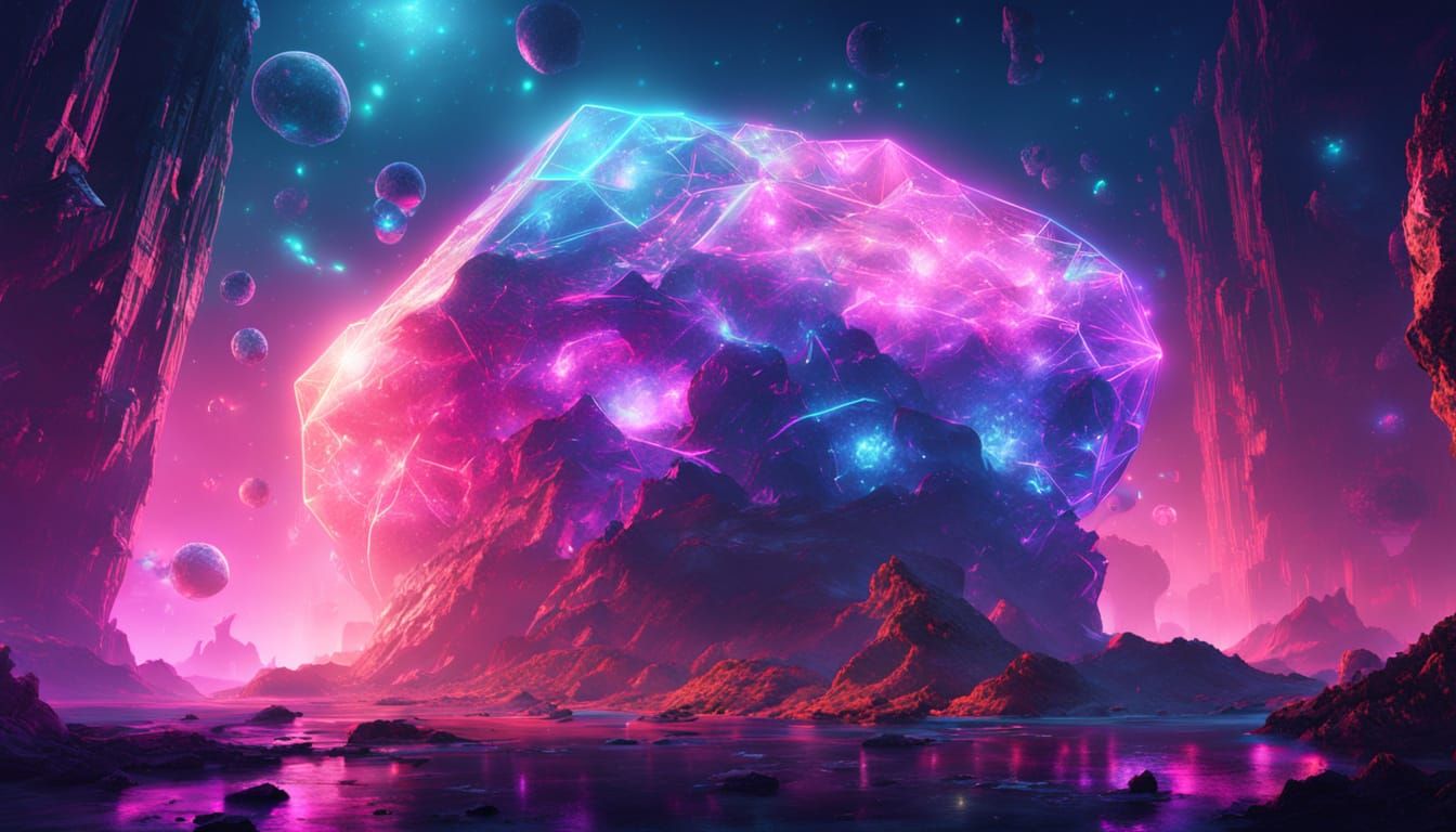 Cosmic Crystal Entities in Neon Sci-Fi Style