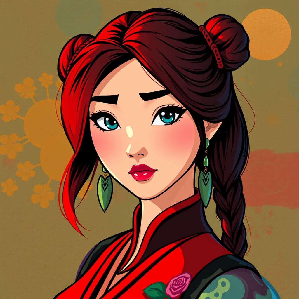 Vibrant Mulan Rockstar in Fuchsia Red Hair