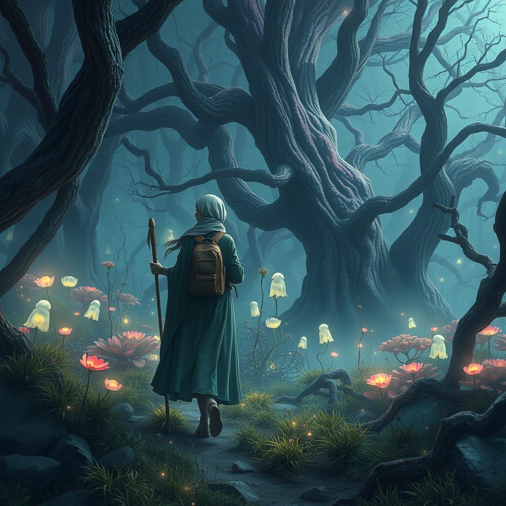 Mystical Forest Goddess Pursues Whimsical Prey