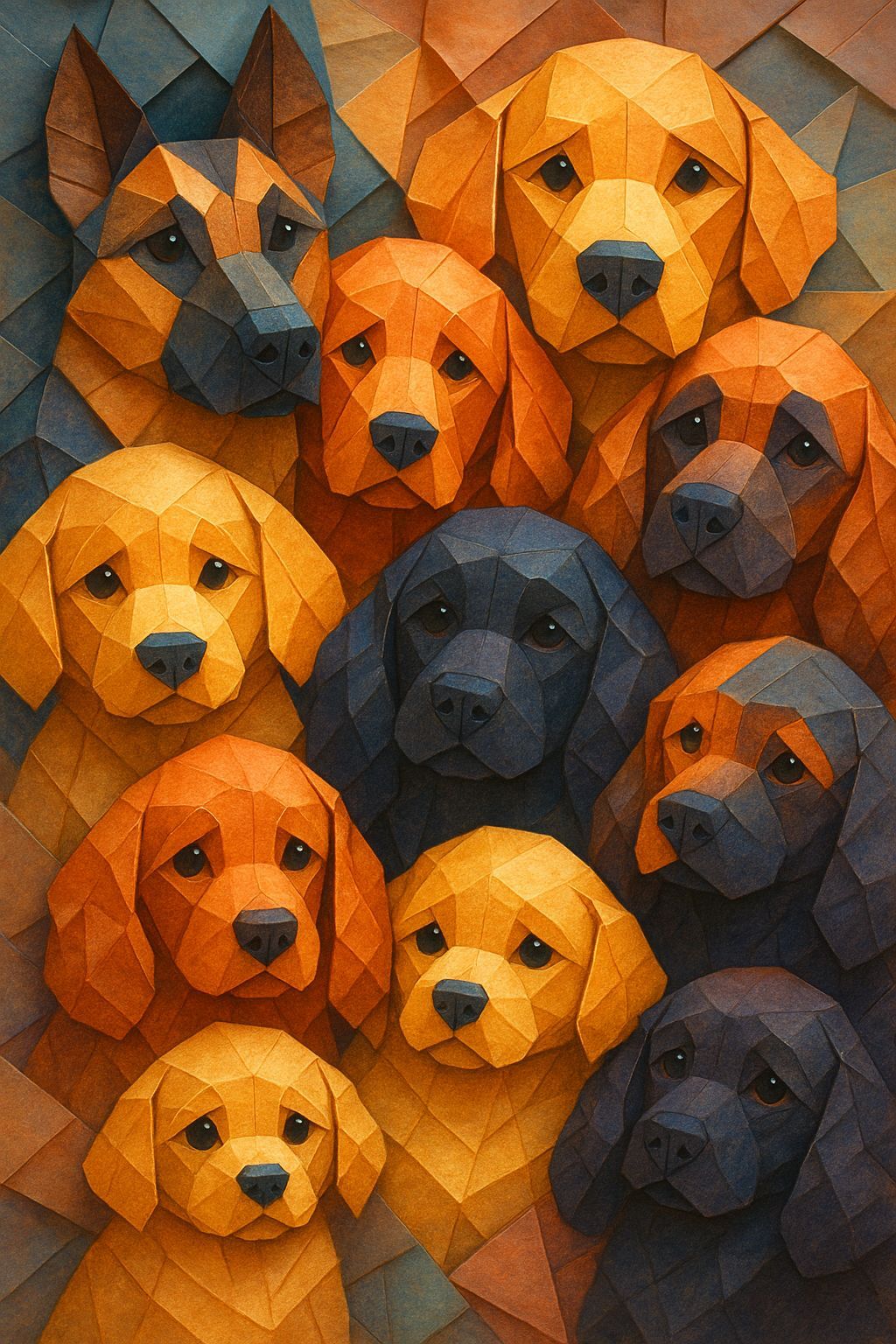 Origami Dog Faces in Hyperrealistic Papercraft Style