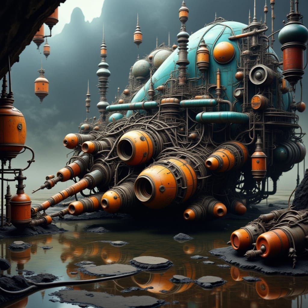 Cyberpunk Space Pirate Ship in a Toxic Wasteland