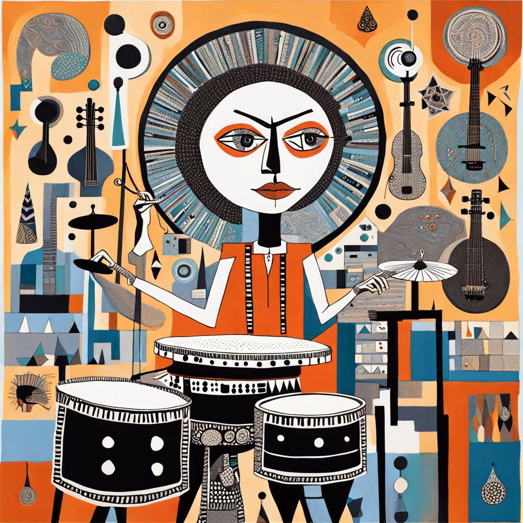 Drummer's Panic Attack in Outsider Art Style