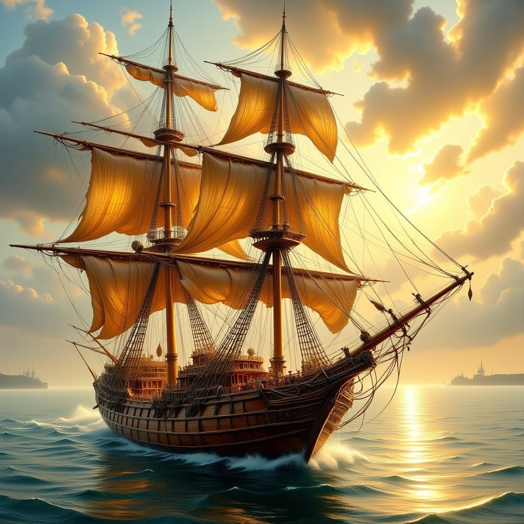 Majestic Ship Made of Wooden Sticks in Romantic Style