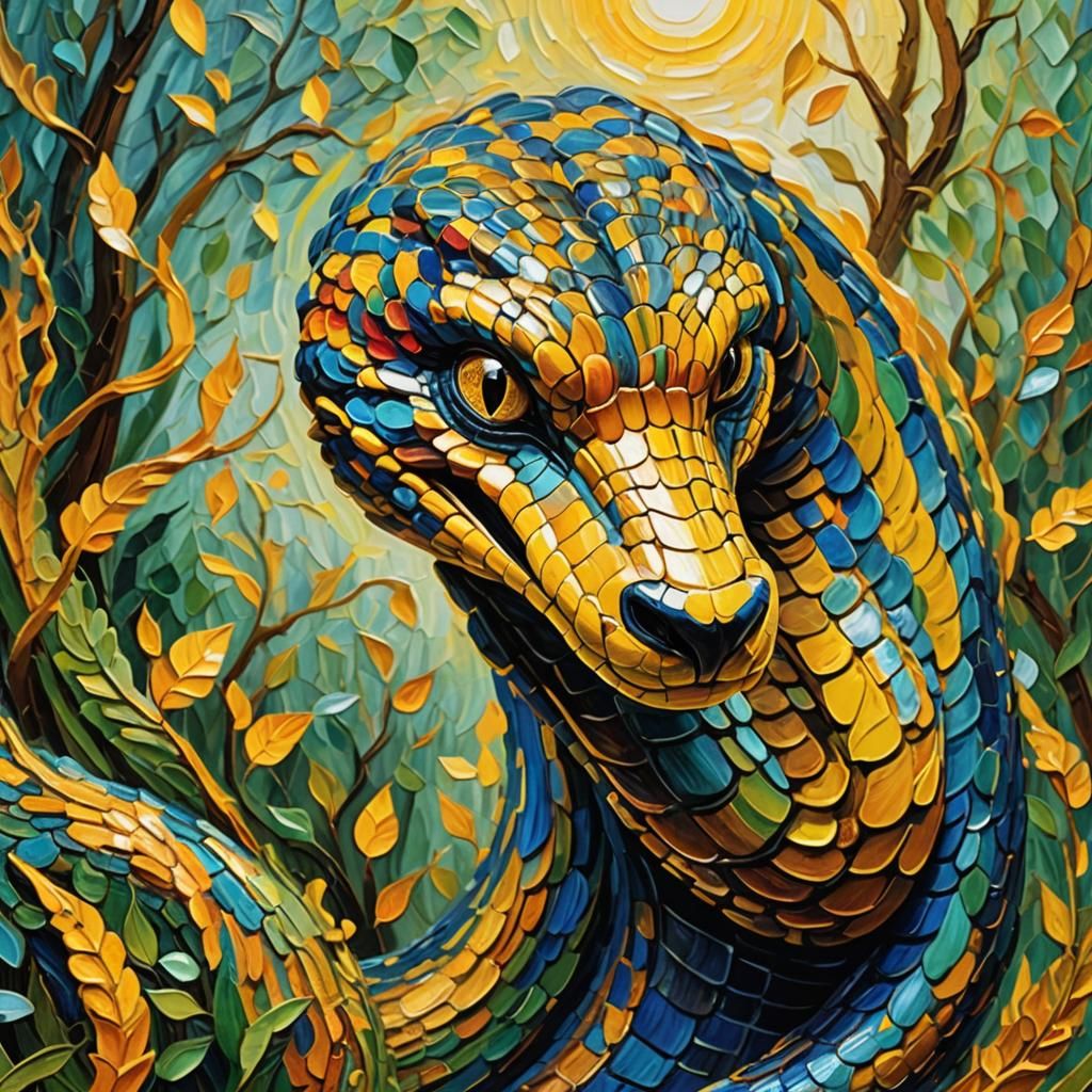 Cobra in Neo-Impressionist Expressionist Oil Painting