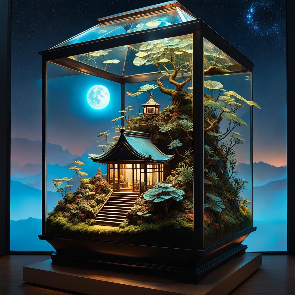 Fantasy Terrarium with Astral Patterns in Digital Art