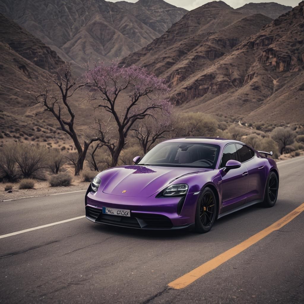 Purple Porsche Taycan in Cinematic Style