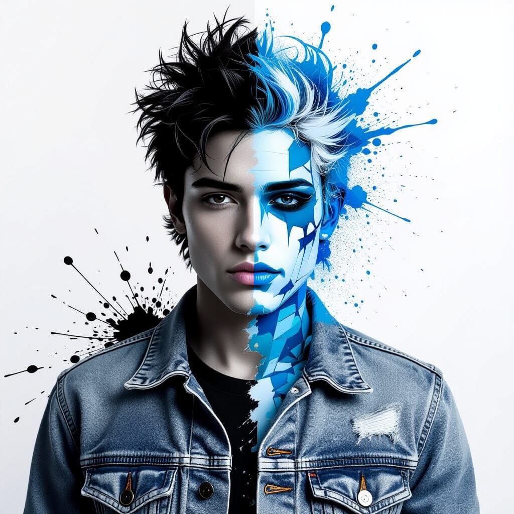 Bleach Denim Art: Stencil Portrait Meets Abstract Splatter