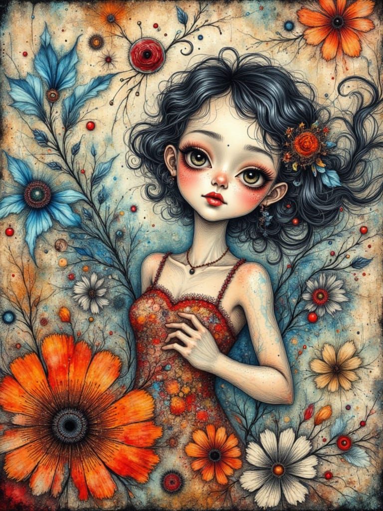 Grunge Girls and Ink Splashes Art