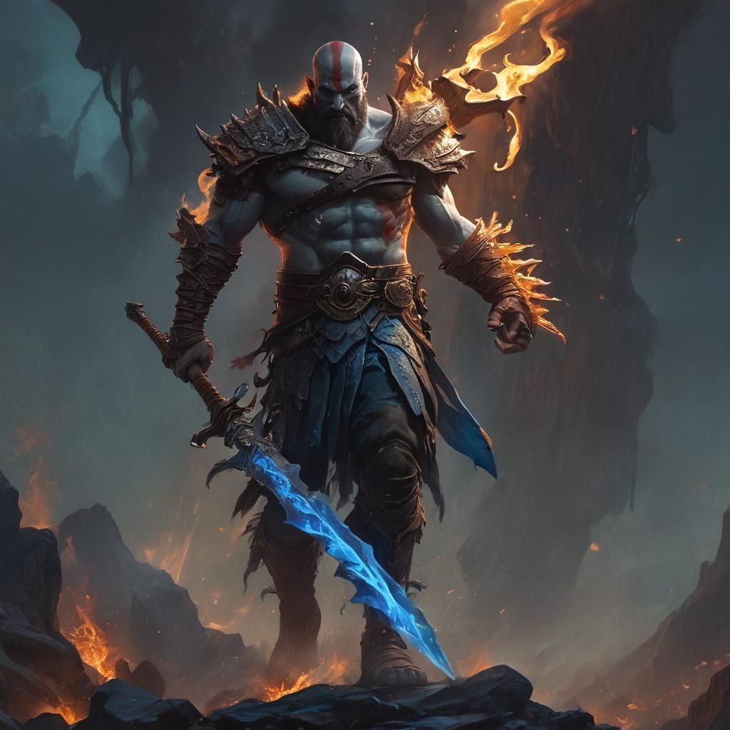 God of War Descends with Flaming Sword