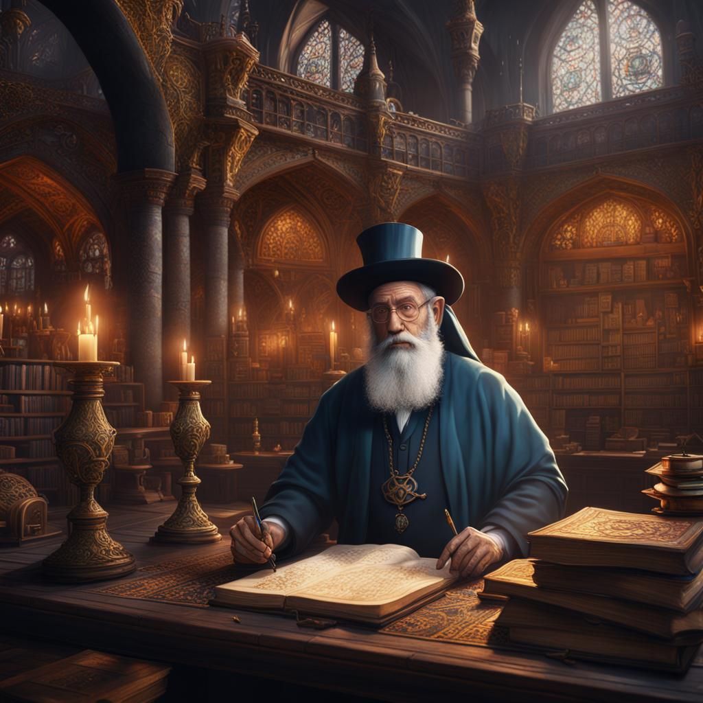 Rabbi Steinman Studying: Detailed Matte Painting