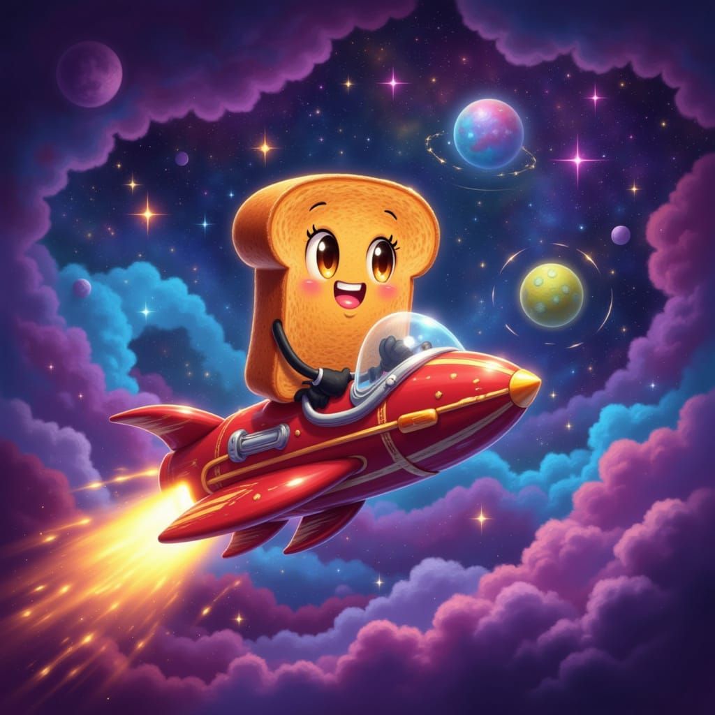 Rye Toast Pilot Blasts Off in Retro Rocket